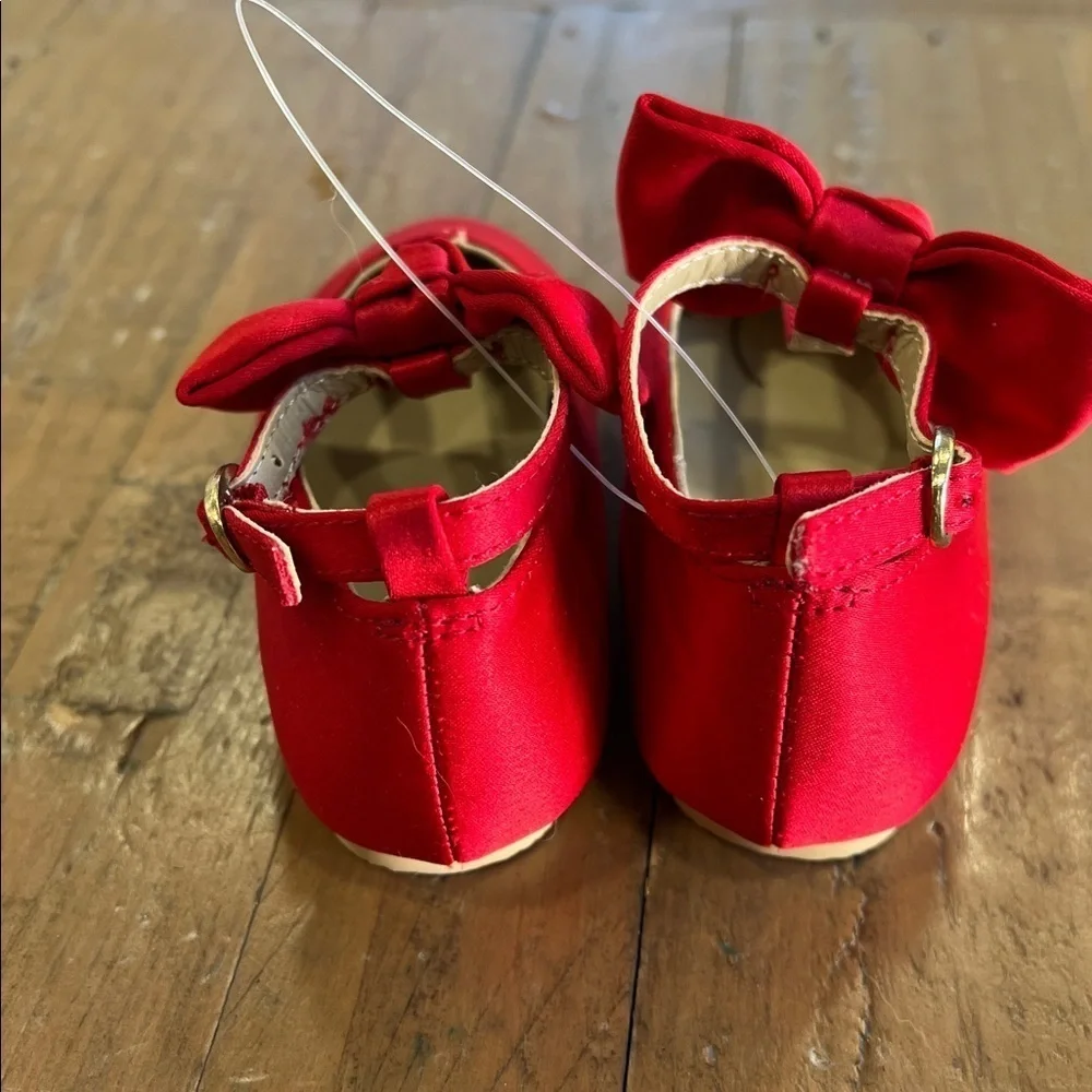Janie and jack red satin t-bar Mary Jane shoes with bow toddler size 5 holiday
